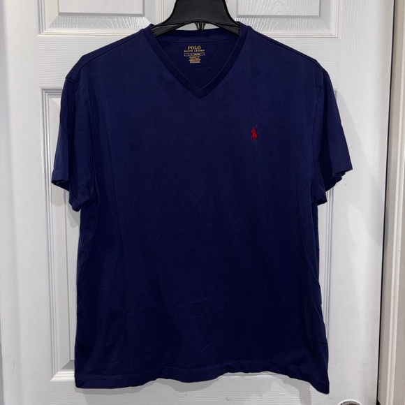 Polo Ralph Lauren Classic Fit V-Neck T-Shirt in navy blue cotton SZ L - Picture 2 of 7